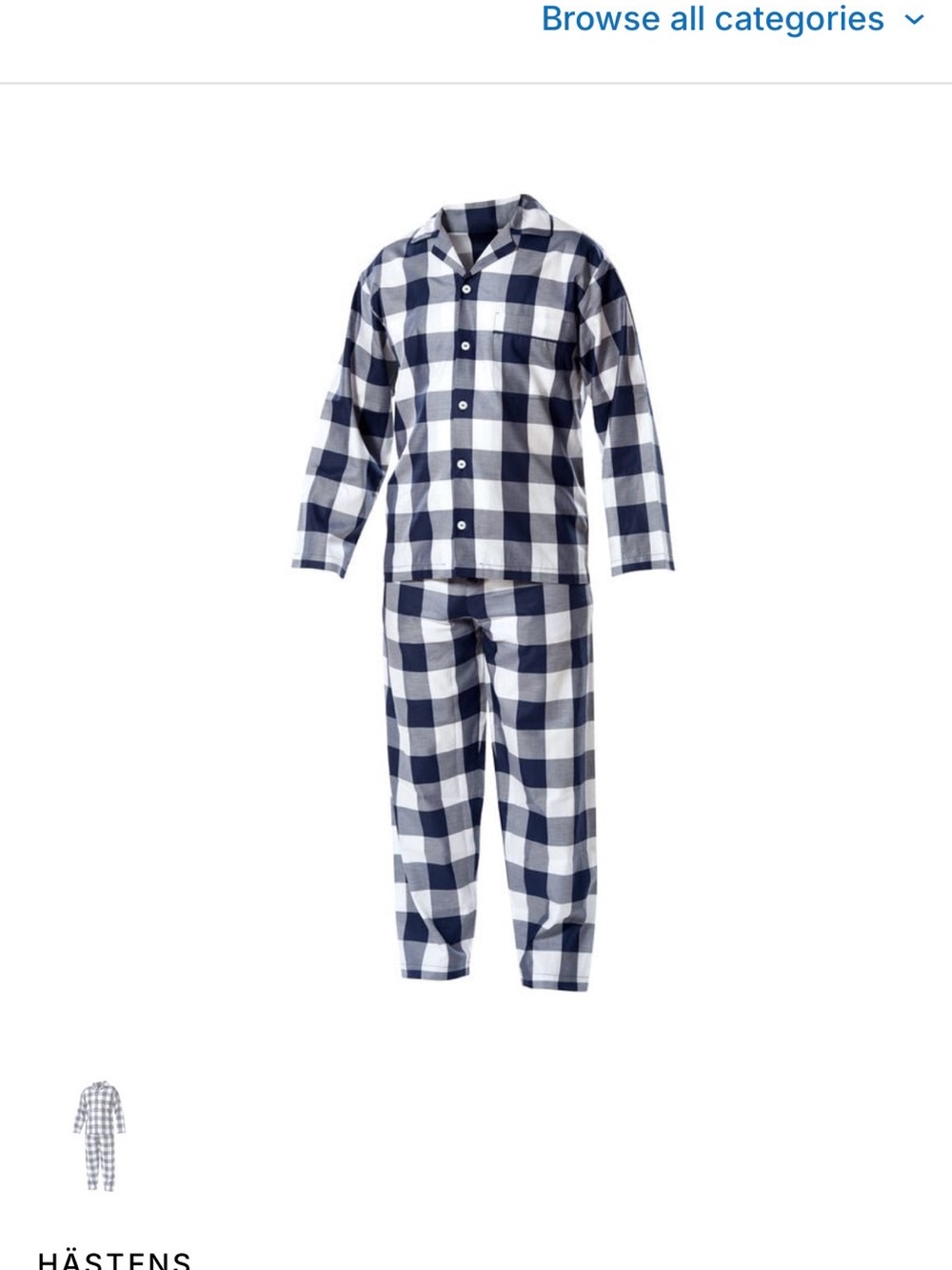 HASTENS: Navy & White Check Button-Front Pajama Set Men’s Medium